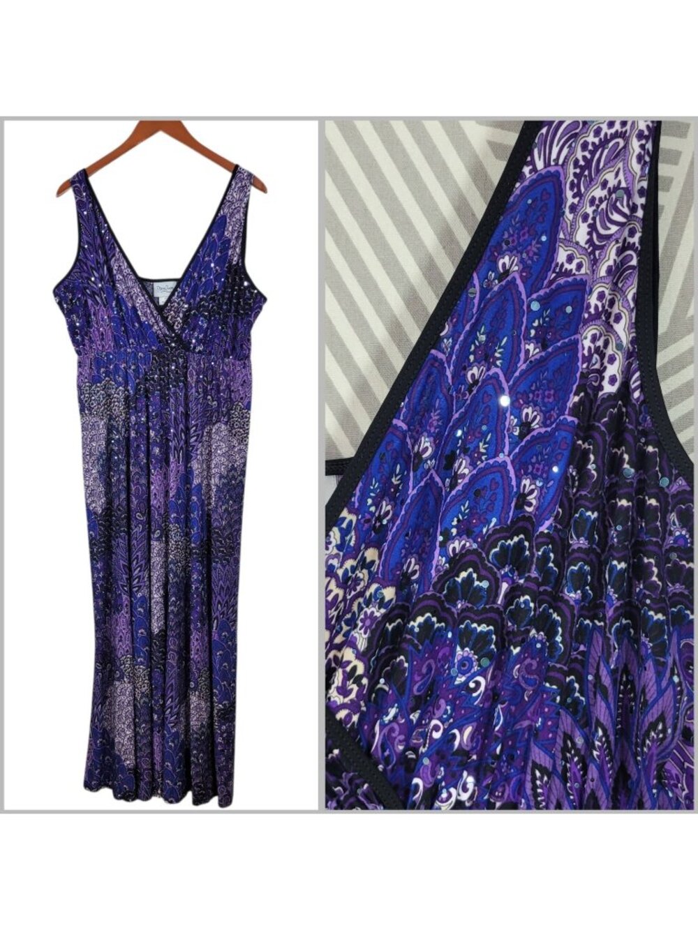 Vintage Dream Dance Line Art Paisley Sparkle Dress Plus 2X Purple Stretch Maxi